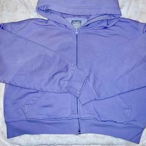 TNA Cozy Fleece boyfriend boxy zip hoodie, lavender size small
